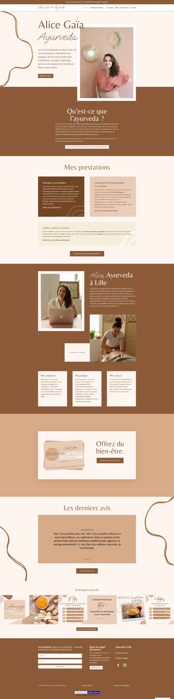 Page d'accueil du site Alice Gaïa Ayurveda