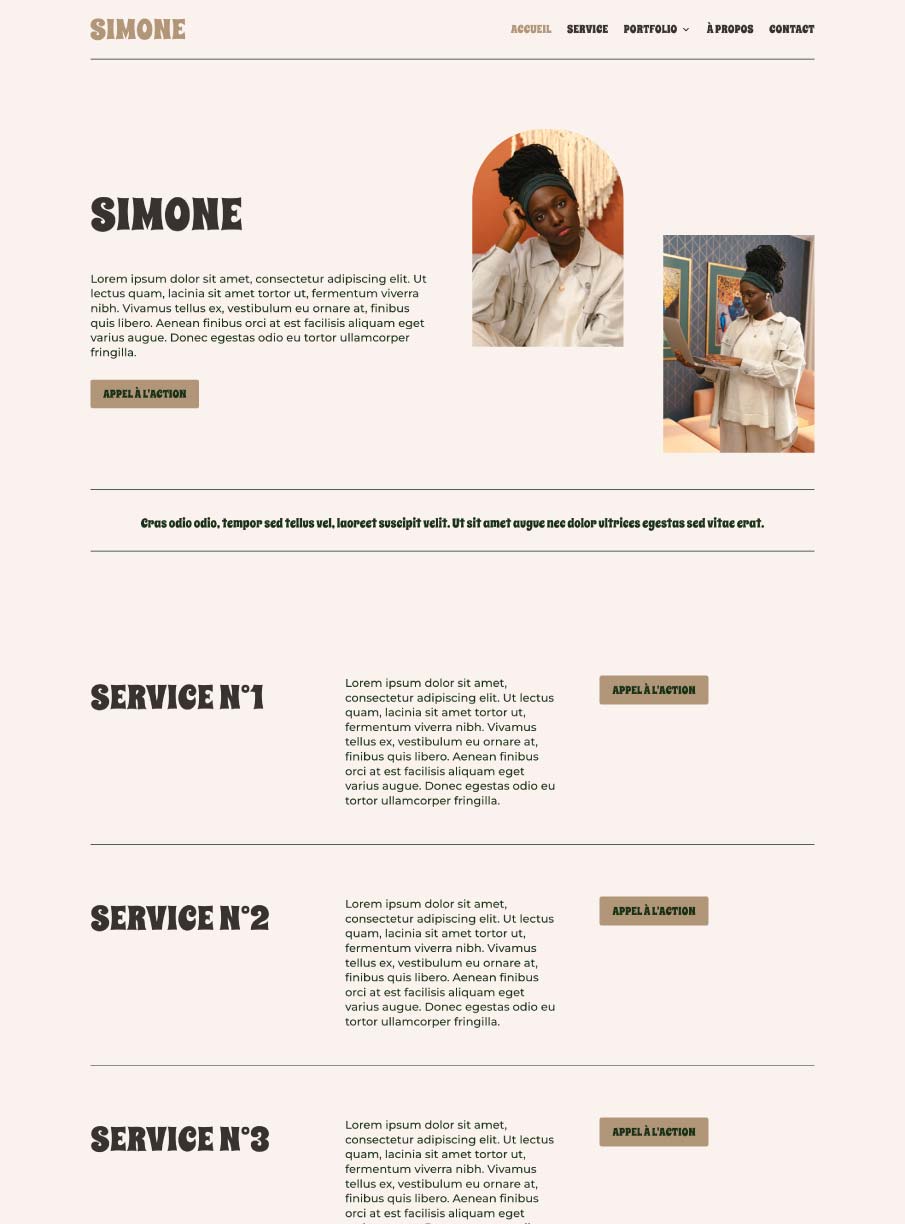 Aperçu du template de site internet éco-responsable Simone