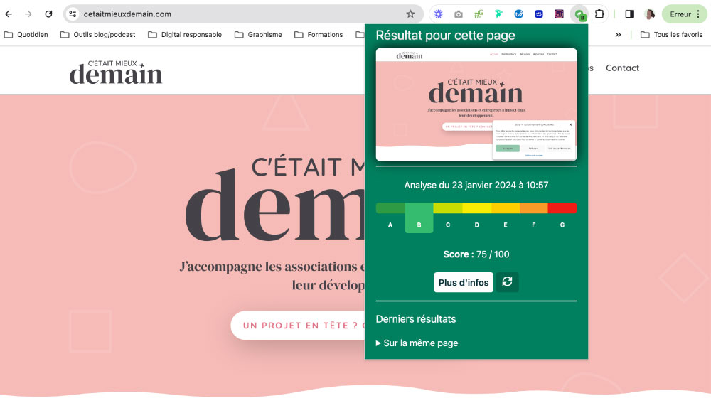 Aperçu du fonctionnement de l'extension eco index