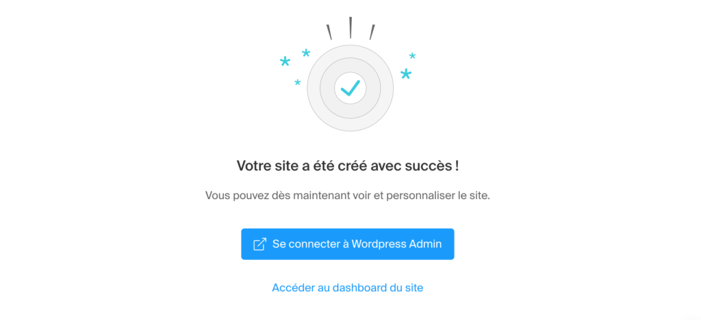 Message de succès lors de l'installation de WordPress via Infomaniak